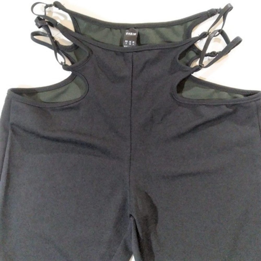 Shein- Women's Black Flare Leg Pants With Hip And Waist CutOuts, Size- Small